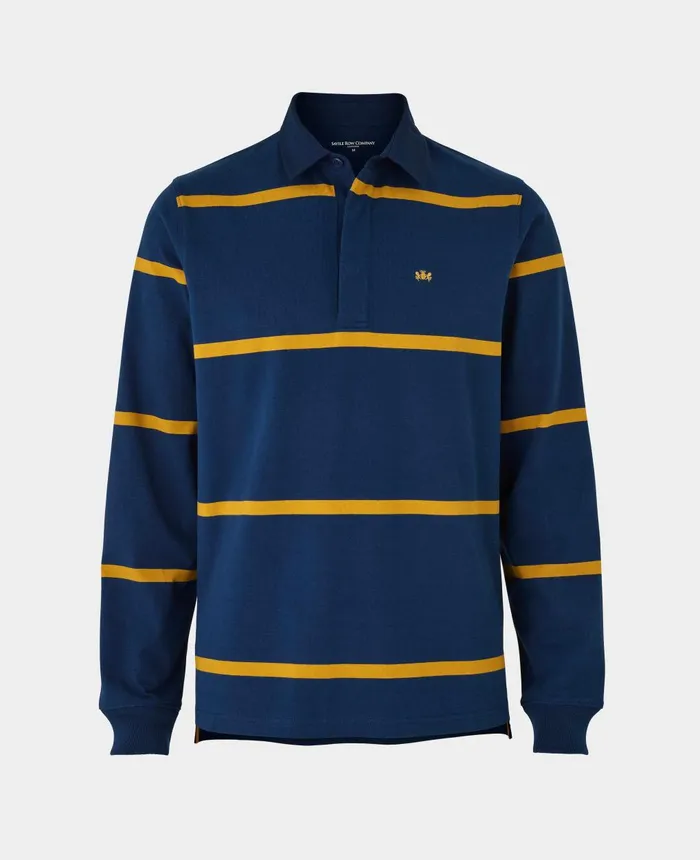 Savile Row Company Navy Gold Stripe Heavyweight Cotton Jersey Rugby Shirt Navy Gold Men Casual Tops Savile Row Company Navy Gold Stripe Heavyweight Cotton Jersey Rugby Shirt Navy Gold Men Casual Tops