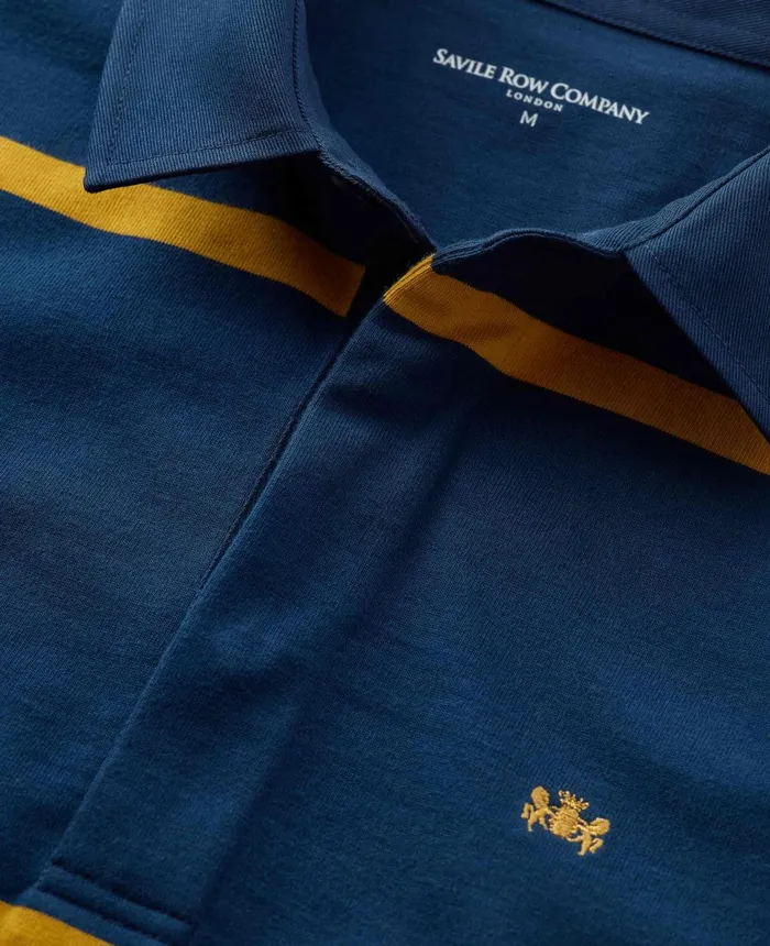 Savile Row Company Navy Gold Stripe Heavyweight Cotton Jersey Rugby Shirt Navy Gold Men Casual Tops Savile Row Company Navy Gold Stripe Heavyweight Cotton Jersey Rugby Shirt Navy Gold Men Casual Tops