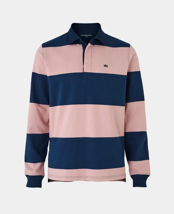Savile Row Company Navy Pink Stripe Heavyweight Cotton Jersey Rugby Shirt Men Casual Tops Savile Row Company Navy Pink Stripe Heavyweight Cotton Jersey Rugby Shirt Men Casual Tops