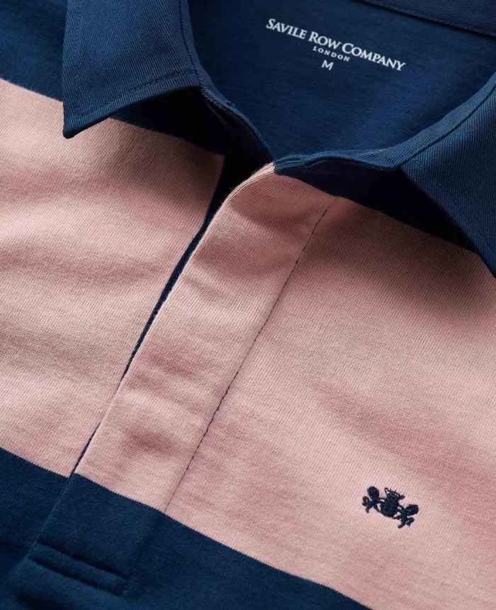 Savile Row Company Navy Pink Stripe Heavyweight Cotton Jersey Rugby Shirt Men Casual Tops Savile Row Company Navy Pink Stripe Heavyweight Cotton Jersey Rugby Shirt Men Casual Tops