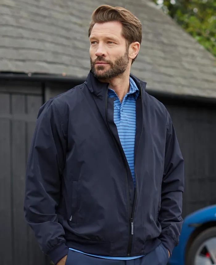 Savile Row Company Navy Showerproof Harrington Jacket Men Outerwear