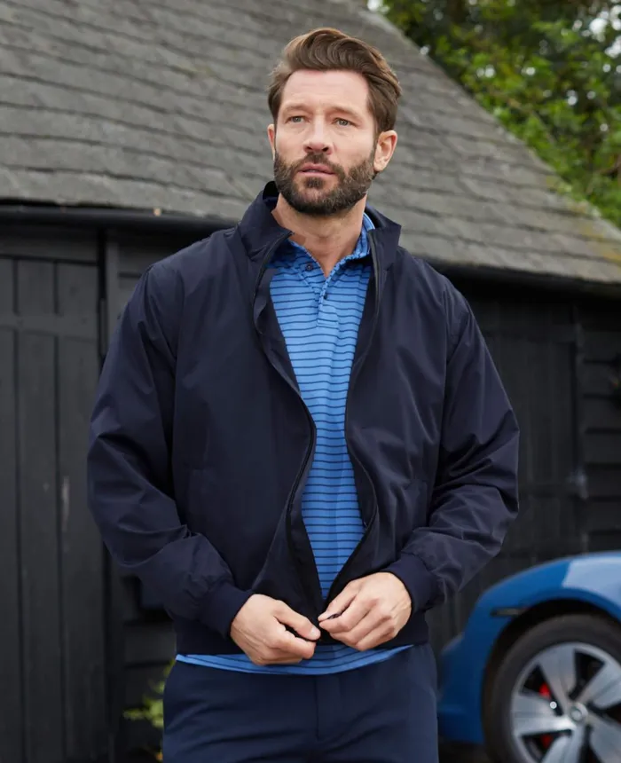 Savile Row Company Navy Showerproof Harrington Jacket Men Outerwear