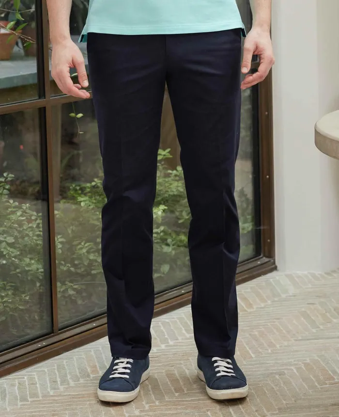 Savile Row Company Navy Stretch Cotton Classic Fit Flat Front Chinos Navy Men Chinos And Shorts