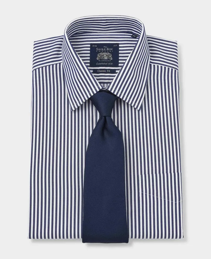 Savile Row Company Navy White Stripe Classic Fit NonIron Formal Shirt 8211 Single Cuff Men NonIron Shirts Savile Row Company Navy White Stripe Classic Fit NonIron Formal Shirt 8211 Single Cuff Men NonIron Shirts