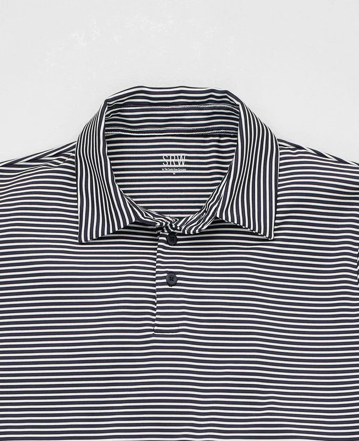 Savile Row Company Navy White Stripe Short Sleeve Active Polo Shirt Navy White Stripe Men Polo Shirts