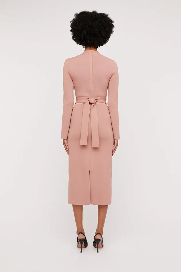 Scanlan Theodore CREPE KNIT LONG SLEEVE V NECK DRESS POWDER Women Dresses