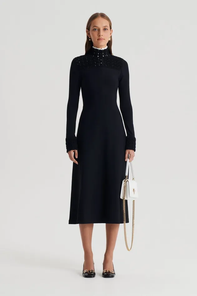 Scanlan Theodore Dresses Women CREPE KNIT DAISY POLO DRESS BLACK