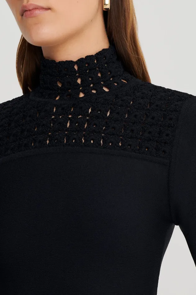Scanlan Theodore Dresses Women CREPE KNIT DAISY POLO DRESS BLACK