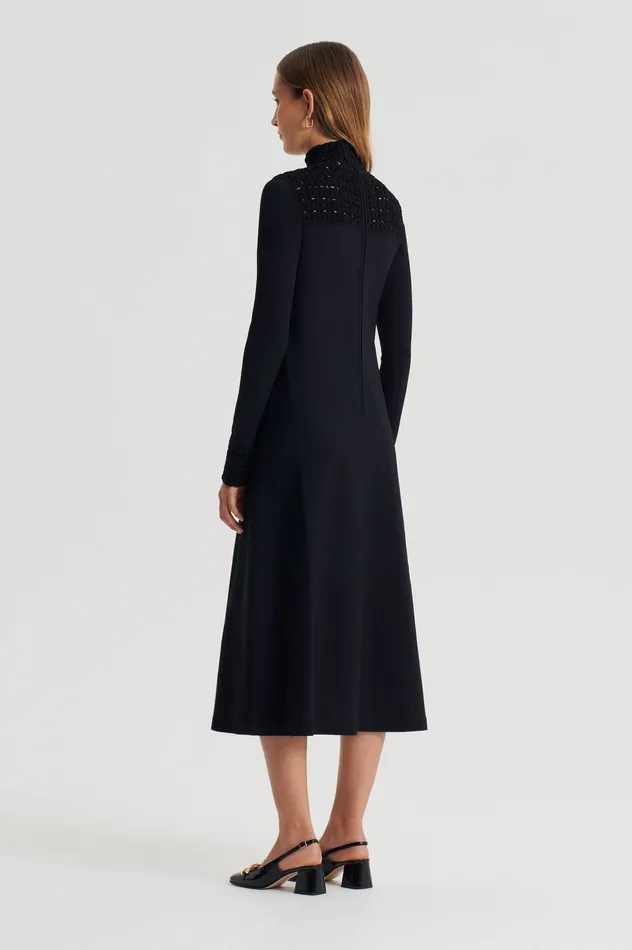 Scanlan Theodore Dresses Women CREPE KNIT DAISY POLO DRESS BLACK