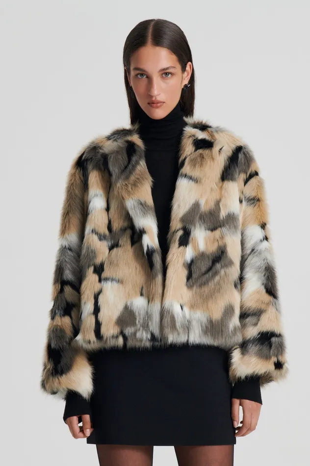 Scanlan Theodore FAUX FUR JACKET MULTI Women Coats Scanlan Theodore FAUX FUR JACKET MULTI Women Coats