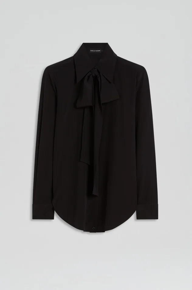 Scanlan Theodore Tops Women SILK SHOULDER PAD SHIRT BLACK Scanlan Theodore Tops Women SILK SHOULDER PAD SHIRT BLACK