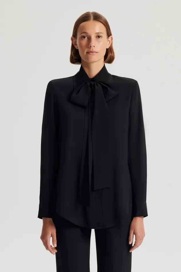 Scanlan Theodore Tops Women SILK SHOULDER PAD SHIRT BLACK Scanlan Theodore Tops Women SILK SHOULDER PAD SHIRT BLACK