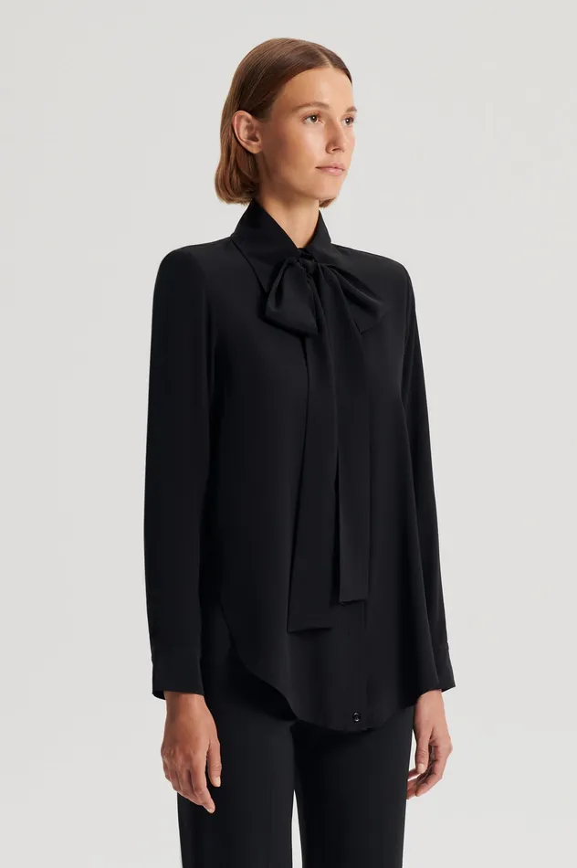 Scanlan Theodore Tops Women SILK SHOULDER PAD SHIRT BLACK Scanlan Theodore Tops Women SILK SHOULDER PAD SHIRT BLACK