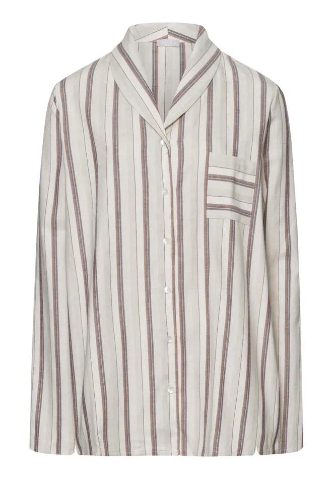 Shawl Collar Cotton Shirt Meraki Stripe Women HANRO Pajama Tops