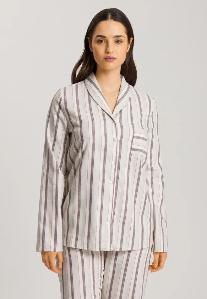 Shawl Collar Cotton Shirt Meraki Stripe Women HANRO Pajama Tops
