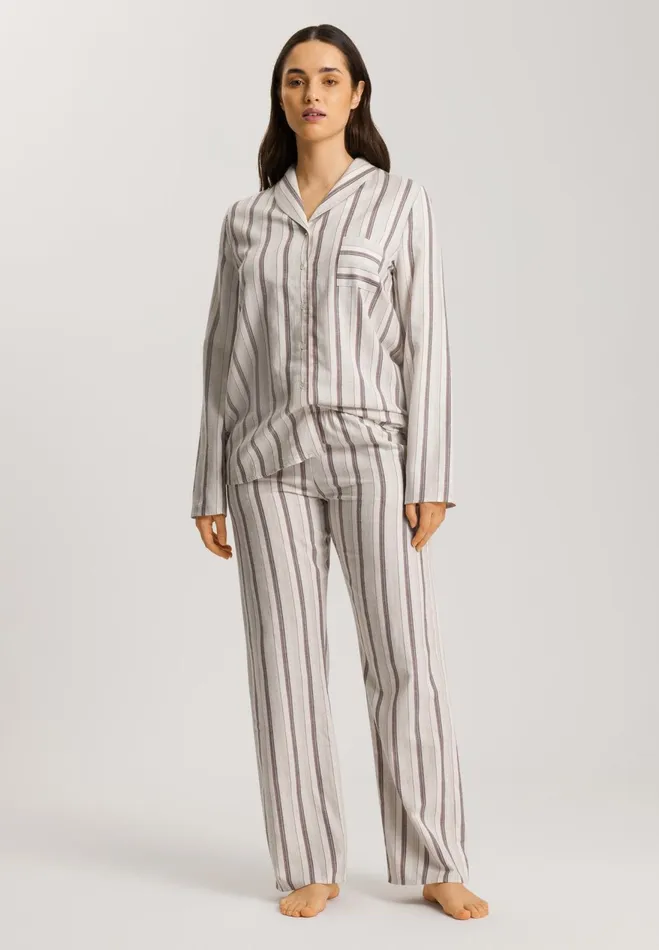 Shawl Collar Cotton Shirt Meraki Stripe Women HANRO Pajama Tops