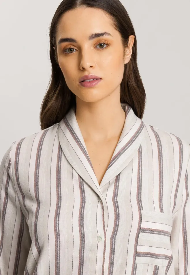 Shawl Collar Cotton Shirt Meraki Stripe Women HANRO Pajama Tops