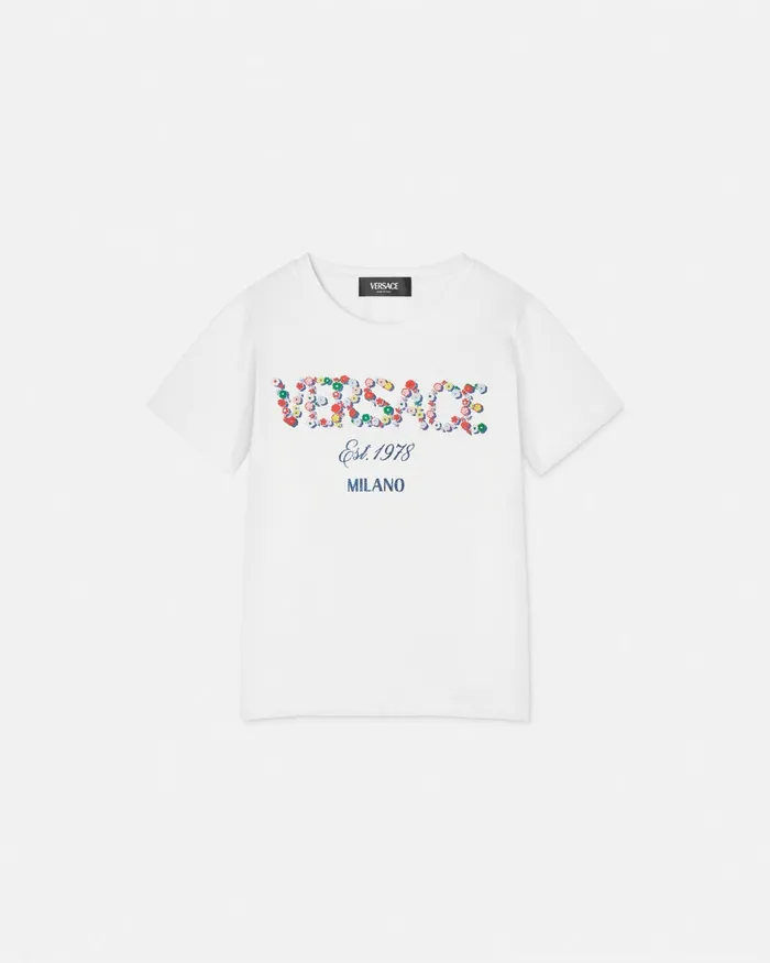 Shirts and Tshirts Kids Versace Falling Flowers Logo TShirt Whiteprint