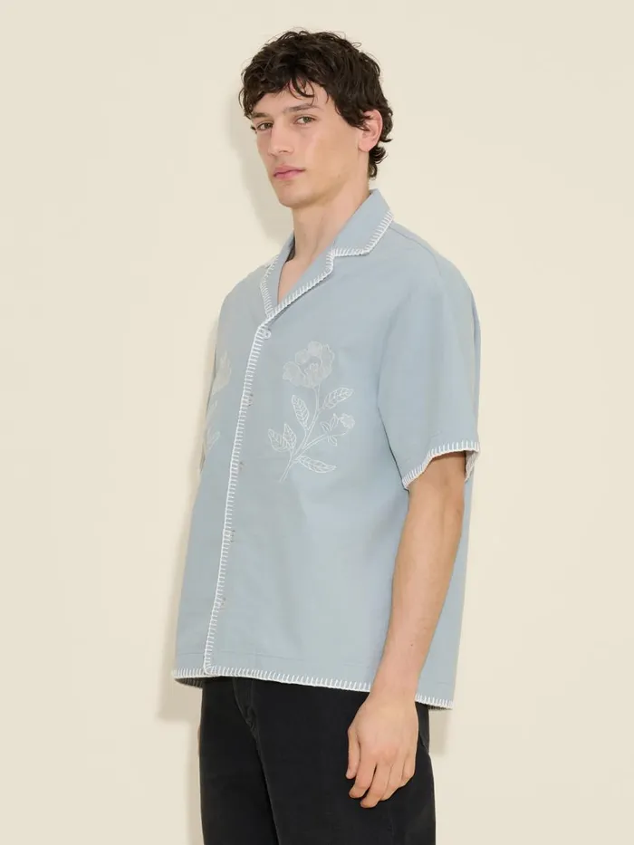 Shirts and Tops Men Holzweiler Pier Embroidery Faded Short Sleeve Shirt Lt Blue