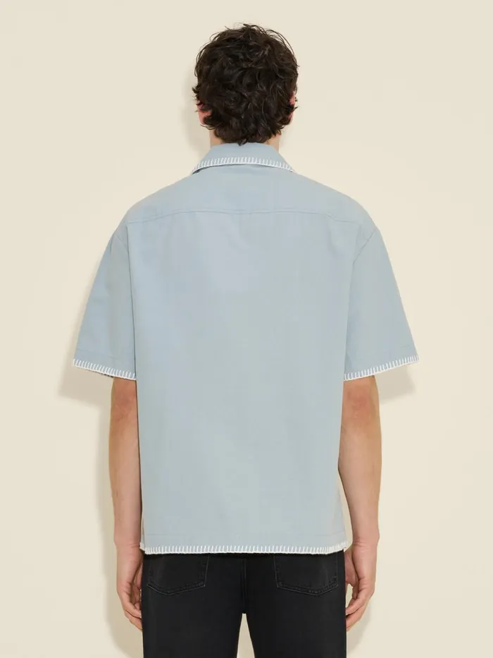 Shirts and Tops Men Holzweiler Pier Embroidery Faded Short Sleeve Shirt Lt Blue