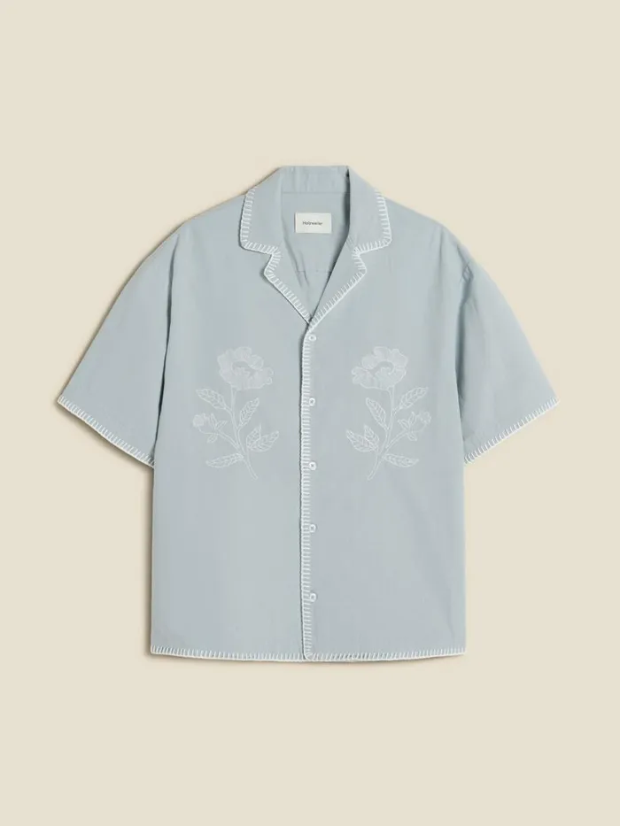 Shirts and Tops Men Holzweiler Pier Embroidery Faded Short Sleeve Shirt Lt Blue