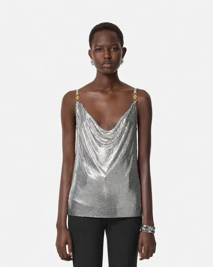 Shirts and Tops Women Versace Metal Mesh Camisole Top Silver