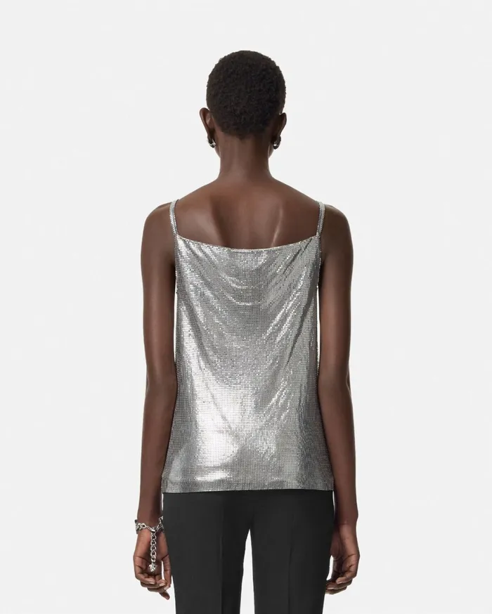 Shirts and Tops Women Versace Metal Mesh Camisole Top Silver