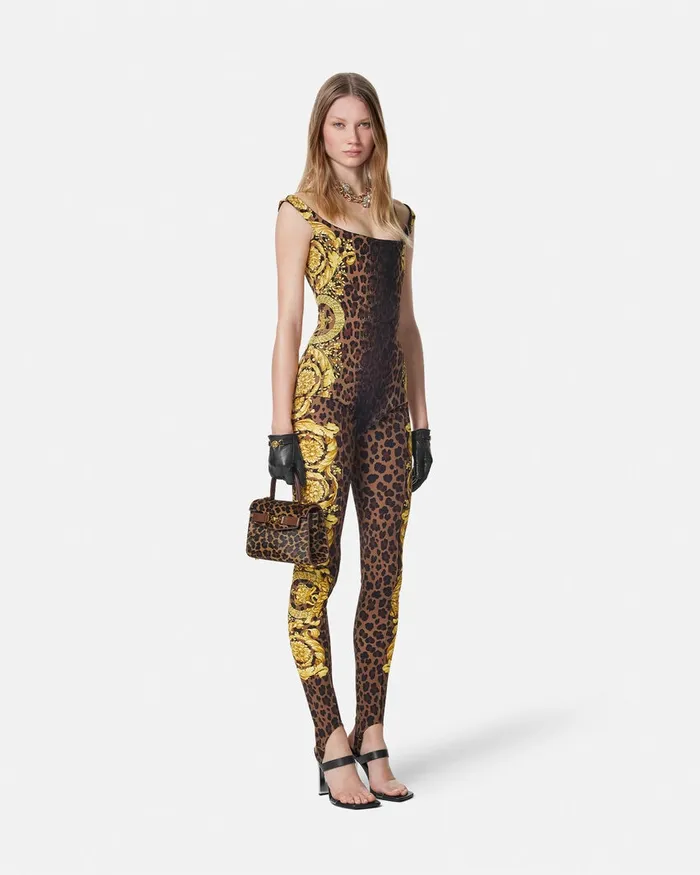Shirts and Tops Women Versace Wild Barocco Silk Cady Corset Bodysuit Animalier