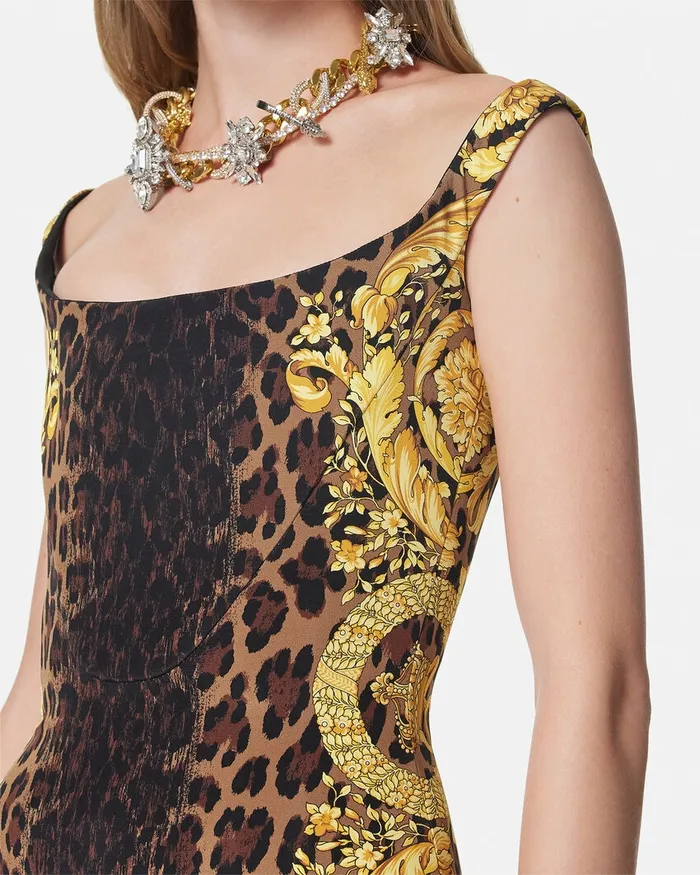 Shirts and Tops Women Versace Wild Barocco Silk Cady Corset Bodysuit Animalier