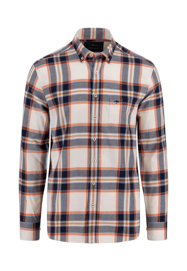 Shirts Men FYNCHHATTON Carroted Shirt Made Of Flannel With Buttondown Collar Navyflame