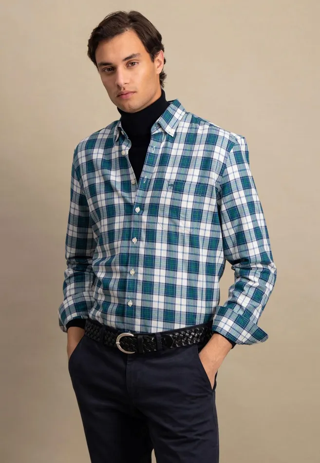 Shirts Men FYNCHHATTON Carroted Shirt With Buttondown Collar Grass Greenwinter Whitedark Teal Shirts Men FYNCHHATTON Carroted Shirt With Buttondown Collar Grass Greenwinter Whitedark Teal