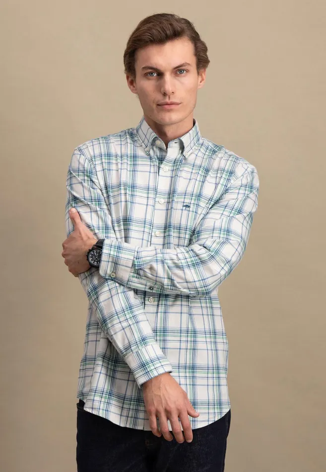 Shirts Men FYNCHHATTON Carroted Shirt With Buttondown Collar Grass Greenwinter Whitedark Teal