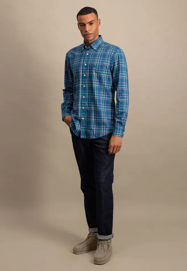 Shirts Men FYNCHHATTON Carroted Shirt With Buttondown Collar Grass Greenwinter Whitedark Teal