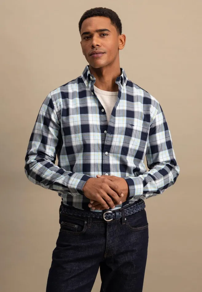 Shirts Men FYNCHHATTON Checked Shirt Made Of Soft Cotton Navystrong Blue