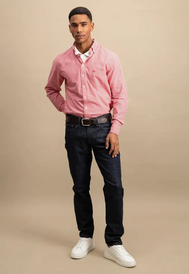 Shirts Men FYNCHHATTON Checked Shirt Made Of Soft Cotton Turf Greenpoppy Rednavysplashy Ocean