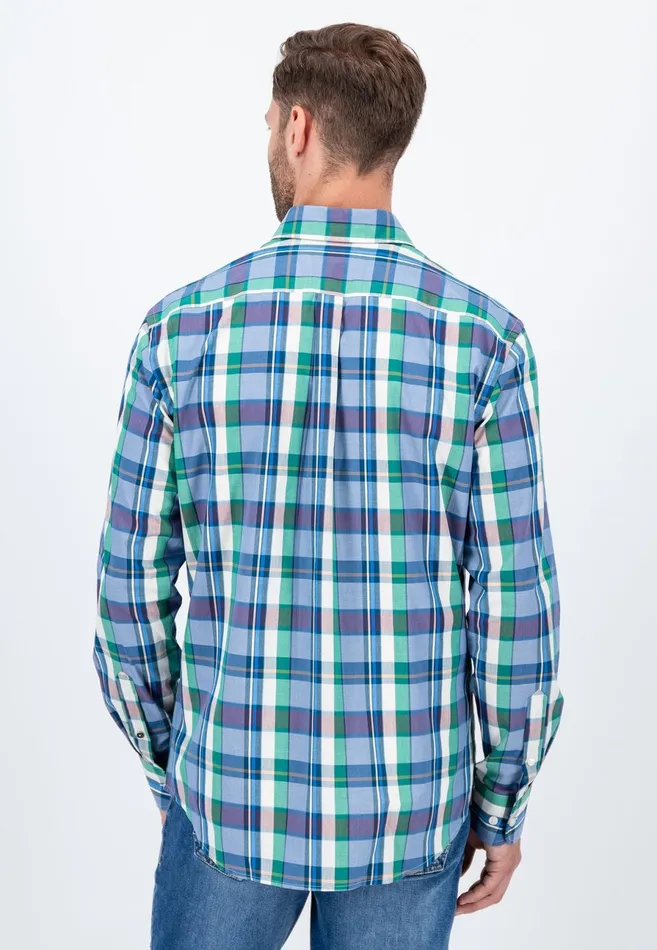 Shirts Men FYNCHHATTON Checked Shirt With Buttondown Collar Grass Green