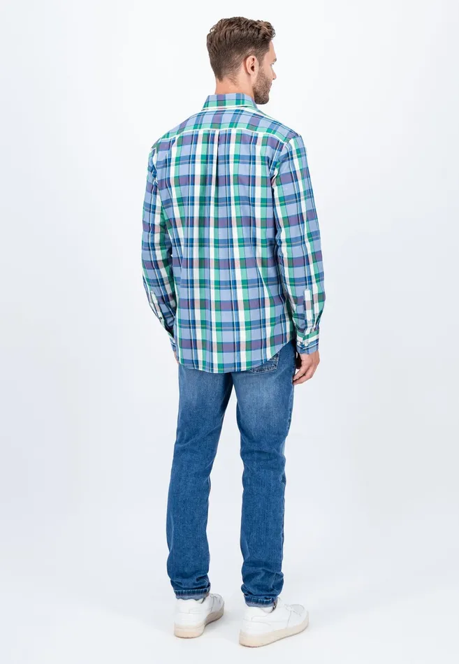Shirts Men FYNCHHATTON Checked Shirt With Buttondown Collar Grass Green