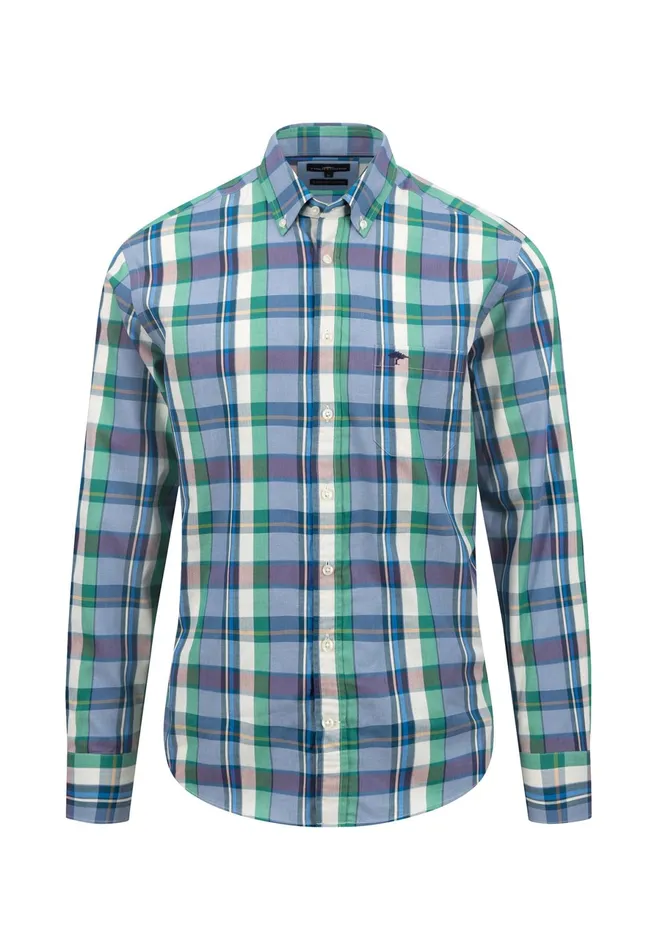 Shirts Men FYNCHHATTON Checked Shirt With Buttondown Collar Grass Green