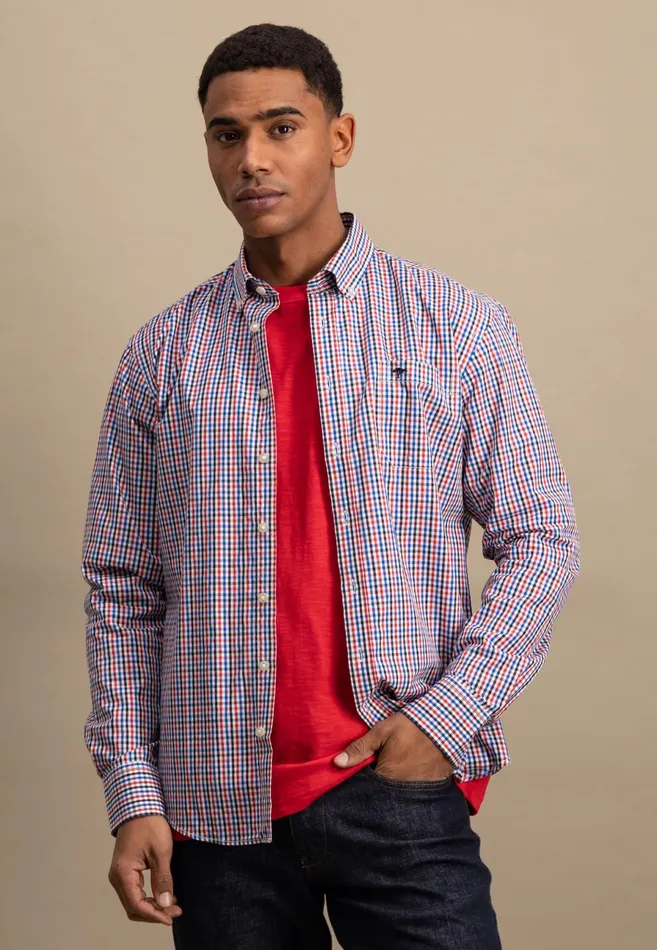 Shirts Men FYNCHHATTON Checked Shirt With Buttondown Collar Poppy Redturf Greensummer Breeze Shirts Men FYNCHHATTON Checked Shirt With Buttondown Collar Poppy Redturf Greensummer Breeze