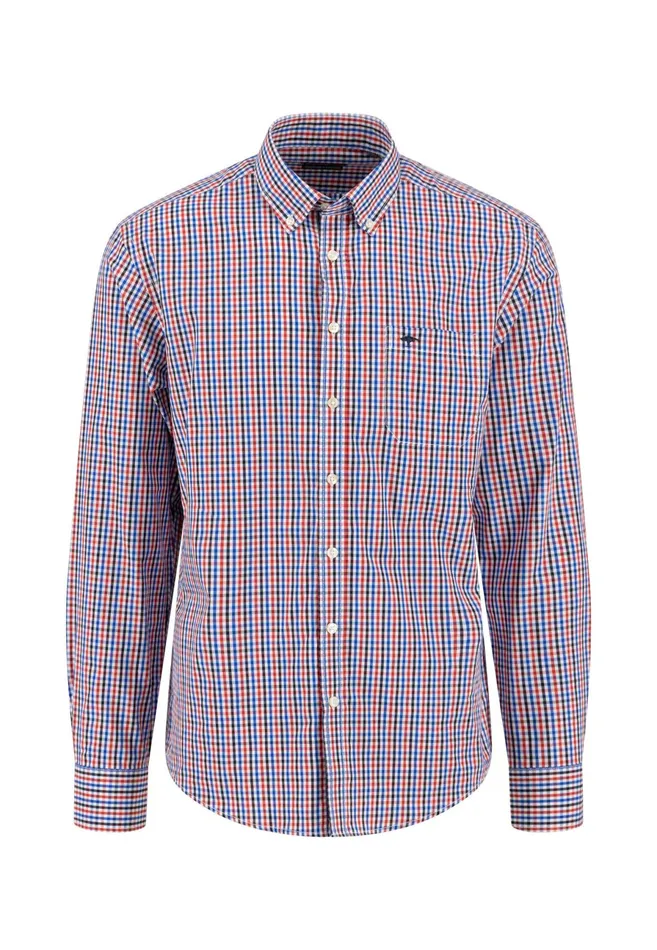 Shirts Men FYNCHHATTON Checked Shirt With Buttondown Collar Poppy Redturf Greensummer Breeze