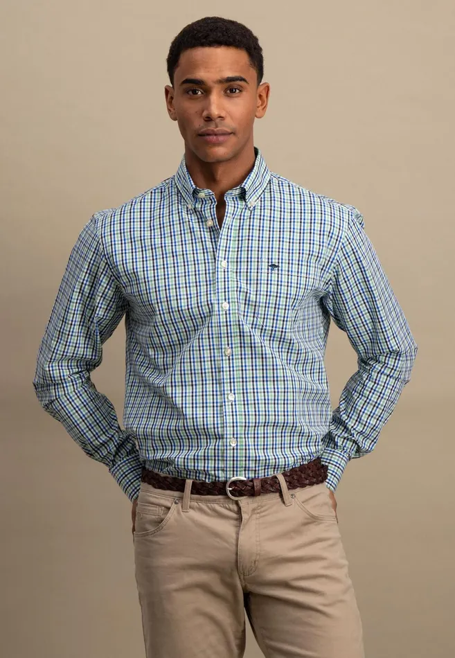 Shirts Men FYNCHHATTON Checked Shirt With Buttondown Collar Poppy Redturf Greensummer Breeze