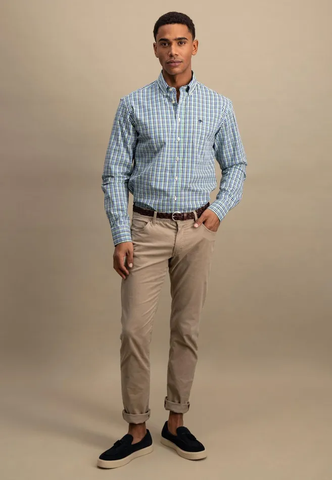 Shirts Men FYNCHHATTON Checked Shirt With Buttondown Collar Poppy Redturf Greensummer Breeze