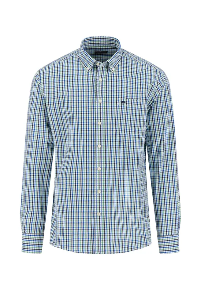 Shirts Men FYNCHHATTON Checked Shirt With Buttondown Collar Poppy Redturf Greensummer Breeze
