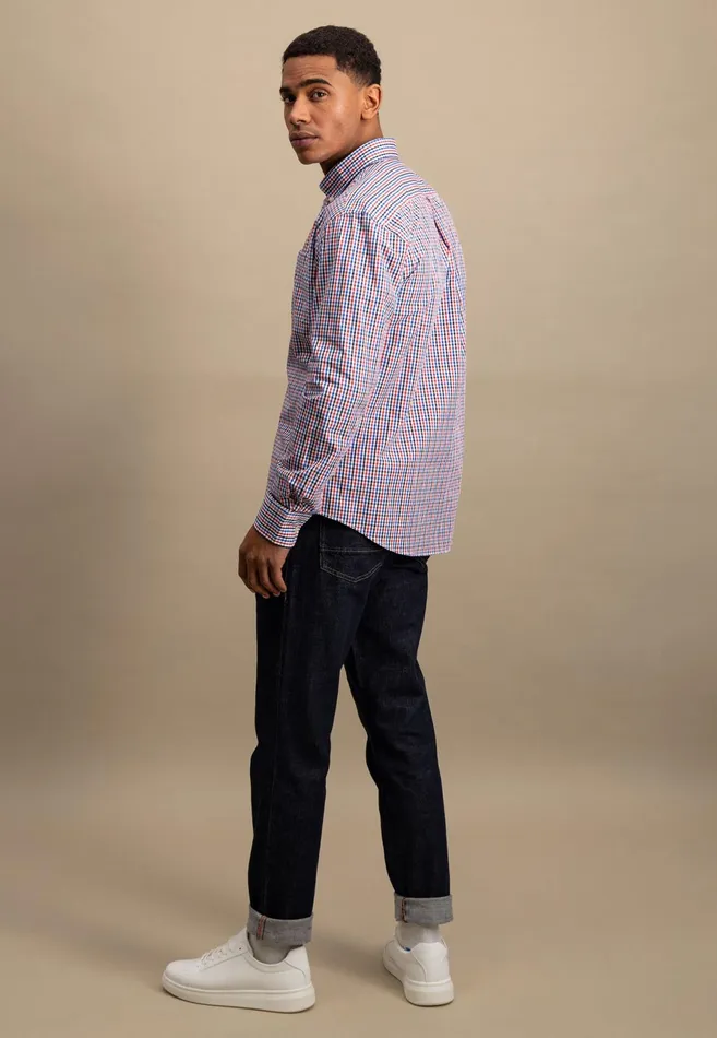 Shirts Men FYNCHHATTON Checked Shirt With Buttondown Collar Poppy Redturf Greensummer Breeze
