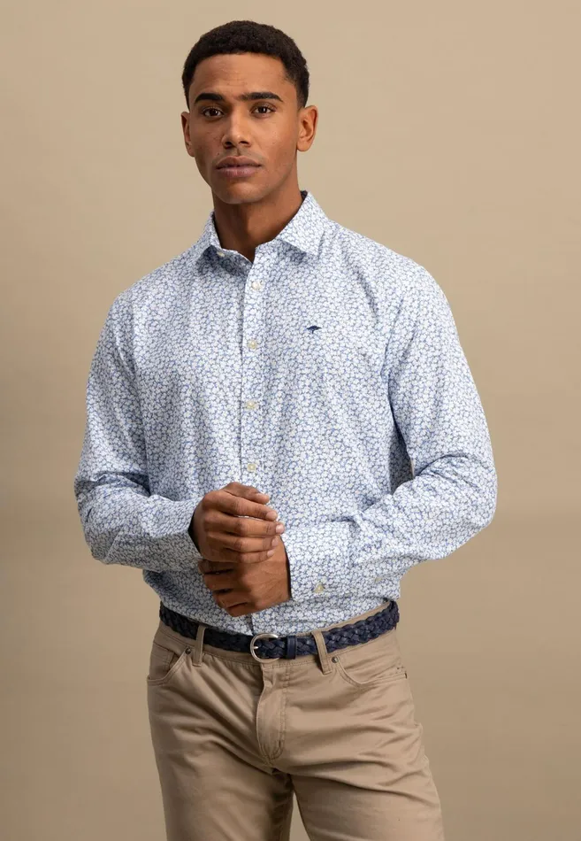 Shirts Men FYNCHHATTON Cotton Shirt With A Hunt Collar And All overprint Navysandstrong Blue Shirts Men FYNCHHATTON Cotton Shirt With A Hunt Collar And All overprint Navysandstrong Blue