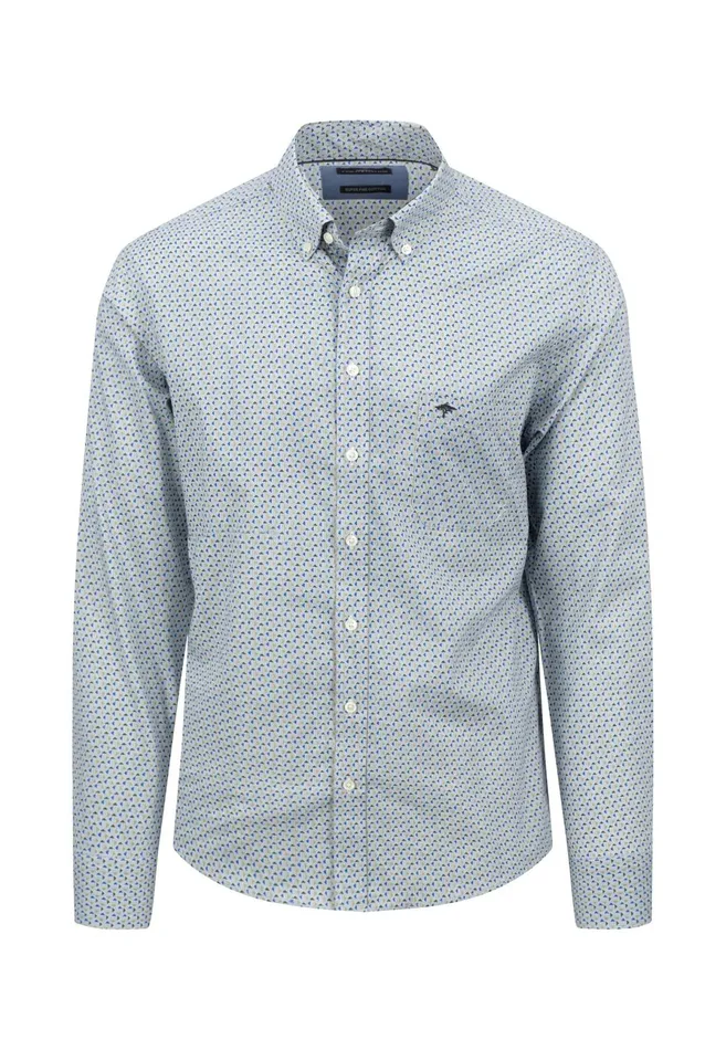 Shirts Men FYNCHHATTON Cotton Shirt With Minimal Print Vibrant Bluehazelruby Red