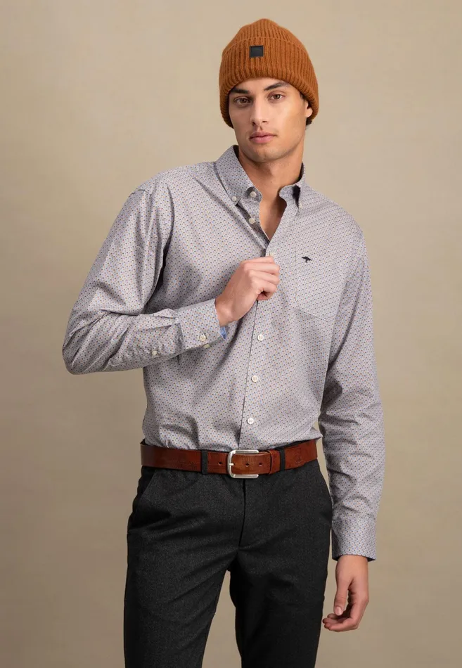 Shirts Men FYNCHHATTON Cotton Shirt With Minimal Print Vibrant Bluehazelruby Red