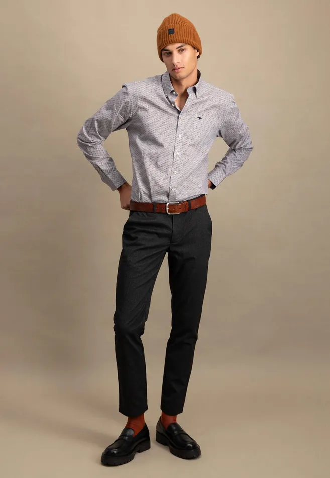 Shirts Men FYNCHHATTON Cotton Shirt With Minimal Print Vibrant Bluehazelruby Red