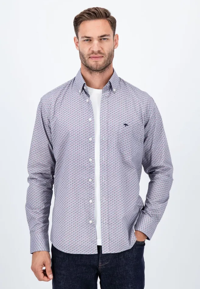 Shirts Men FYNCHHATTON Cotton Shirt With Minimal Print Vibrant Bluehazelruby Red