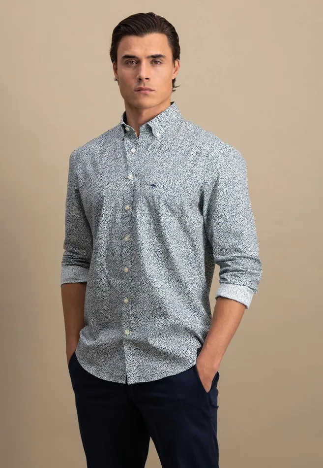 Shirts Men FYNCHHATTON Shirt With Buttondown Collar And Minimum Pattern Poppy Redpeeturf Green